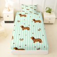 thumbnail image 3 of Homewish Dachshund Bow Twin Sheets,Cute Animal Bedding,Green White Stripes Decor,3 Pieces,1 Fitted Sheet and 1 Pillowcase, 3 of 6