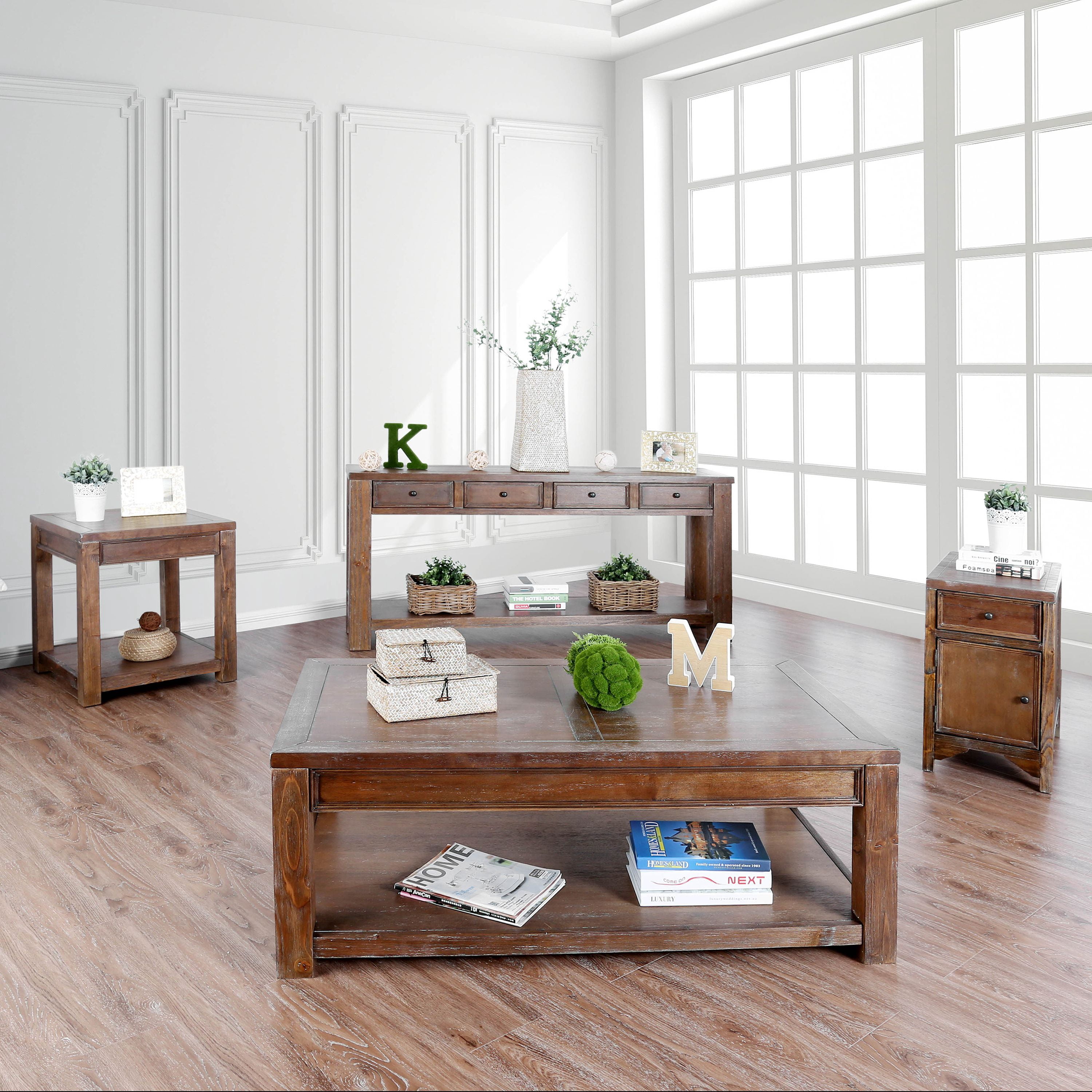 Furniture of America Keller Country Multi-Storage Side Table, Oak