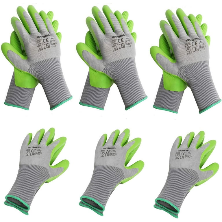 EvridWear 12 Pairs Green Latex Rubber Coated Safety Work Gloves Men Women  Construction Warehouse Gardening (L)