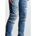 thumbnail image 4 of Crysp Denim Men's Moto Distressed Rip & Repair Paint Splatter Skinny Fit Jeans (30, Indigo Blue), 4 of 4