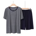 thumbnail image 5 of MuZeFu Men'S Short Sleeve Pajamas 2 Pieces Mens Striped Cotton Pajamas Set Men's Pajama Set Sleepwear Lightweight Quick Dry Short Sleeve Shirts Shorts Soft Comfy Sleep Sets, 5 of 9