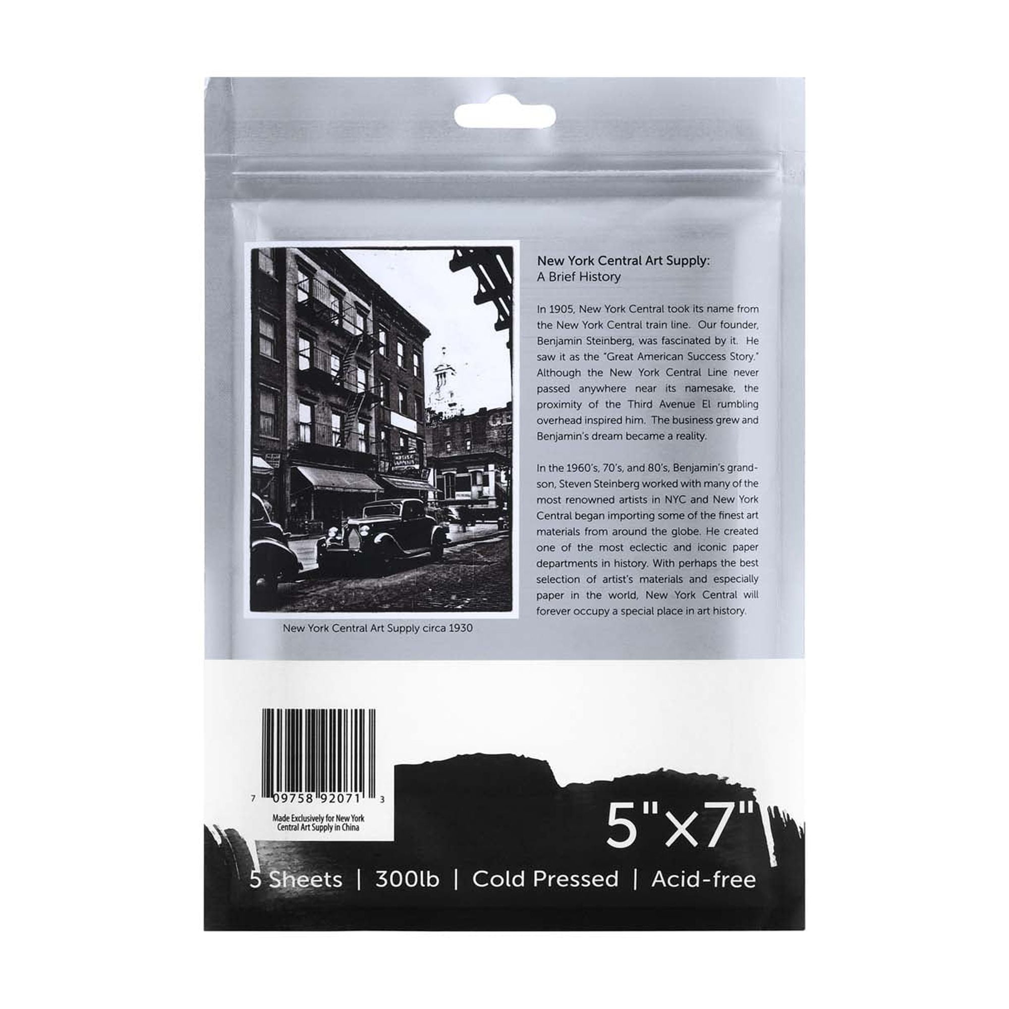 New York Central Watercolor Paper - 5x7" - 25 Sheets - 300 lb. Cold Press - 100% Cotton, Acid-Free, Archival Quality, Bright White Watercolor Paper Pad for Wet & Dry Media