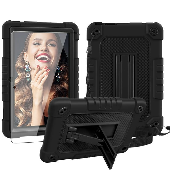FIEWESEY Kids Case for Amazon All-New Fire 7 Tablet (12th Gen,2022 Release),Shockproof Kids Rugged Case with Shoulder Strap Case for Fire 7 Tablet 2022 Release+Screen Protector(Red+Black,1 Pcs)