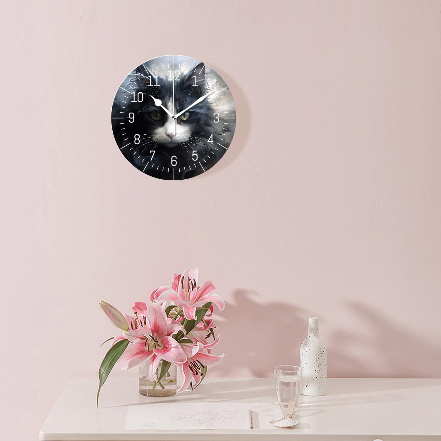 10 Inch Wall Clock Battery Operated Silent Clock Decorative for Office, Kitchen, Outdoor, Living Room，Black Cat Kitten Maine Coon Animal Creative