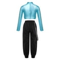 thumbnail image 2 of YONGHS Kids Girls Hip Hop Dance Costume Outfits Long Sleeve Sequin Crop Top with Cargo Pants Set Blue 6, 2 of 5