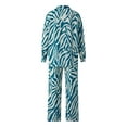 thumbnail image 4 of Coduop Women Casual 2 Piece Outfits Long Sleeve Stripe/Diamond Print Blouse Top Wide Leg Loungewear, 4 of 7