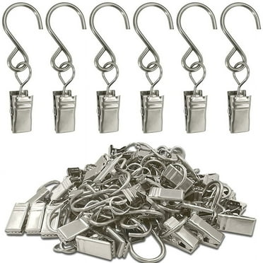50Pcs Stainless Steel S Hooks Curtain Clips, Hanging Lights Clips, Camping Tents, Courtyards Decoration,Silver