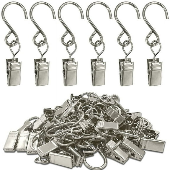 50Pcs Stainless Steel S Hooks Curtain Clips, Hanging Party Lights Clips, Camping Tents, Courtyards Decoration,Silver