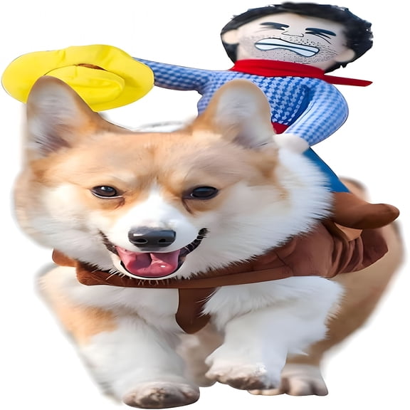 GASTROPOD Cowboy Rider Dog Costume for Dogs Clothes Knight Style with Doll and Hat for Halloween Day Pet Costume