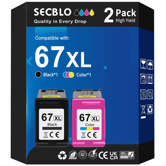 67 Ink Cartridge Compatible for HP 67XL Ink Cartridge for Printer Ink 67 for DeskJet 2852e 2842e 4252e, 2 Pack