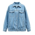 thumbnail image 3 of Tqcoqu Women's Oversized Lapel Denim Jacket,Long Sleeve Button Down Classic Trucker Coat with Pockets,2026 Spring Fall Trendy Clothes,Light Blue Women's S-XXL, 3 of 5