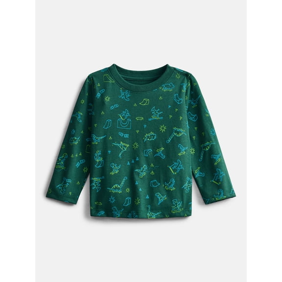 Wonder Nation Baby Boys' Print Tee with Long Sleeves, Sizes 0M-24M