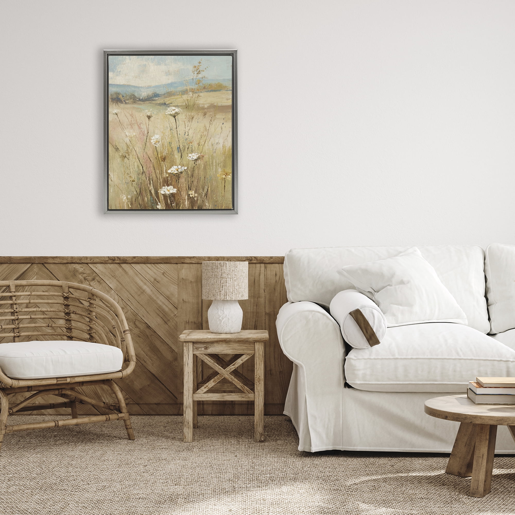Stupell Industries Natural Lush Hillside Blooms Gray Framed Floater Canvas Wall Art, design by Svetlana Aleynikova