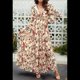 thumbnail image 5 of Vestido Maxi Bohemio para Mujer, Cuello en V, Larga Abullonada, Volantes, Corte A, Abertura, . Flores Amarillas XL, 5 of 9