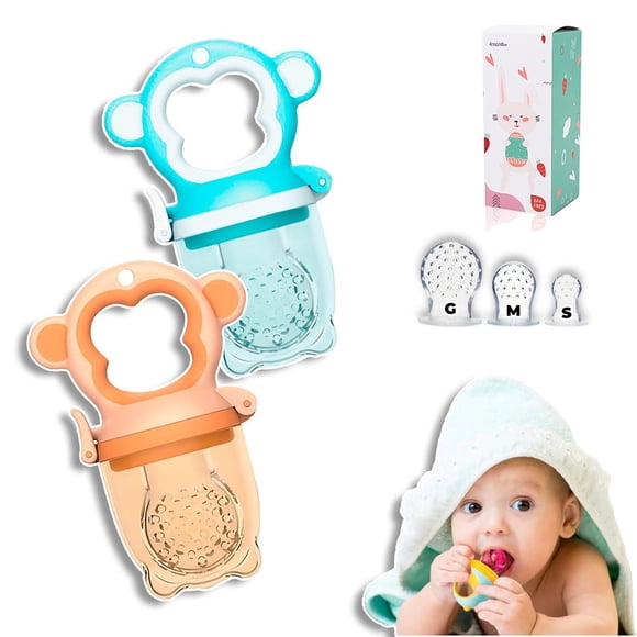 Chupones alimentadores para frutas y papillas con tapa libre de bpa, dibujos animados, 4m+ 2 piezas