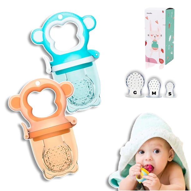Chupones alimentadores para frutas y papillas con tapa libre de bpa, dibujos animados, 4m+ 2 piezas