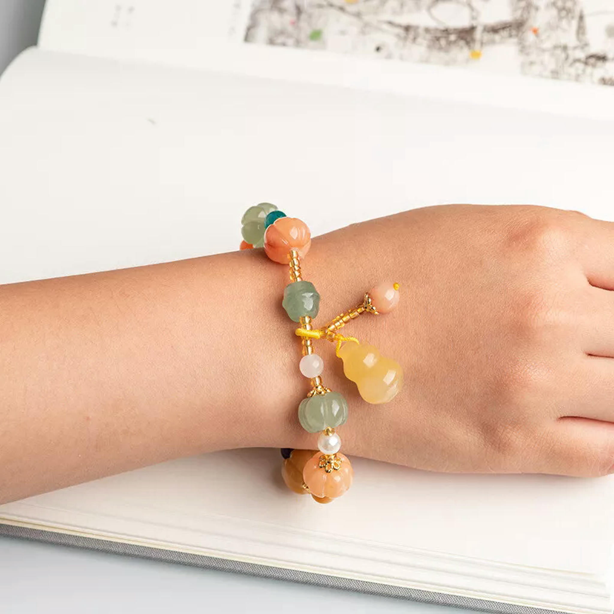 HOOUN Fashion Women's Gold Silk Jade Bracelet Personalized Women's Woven Jade Bracelet