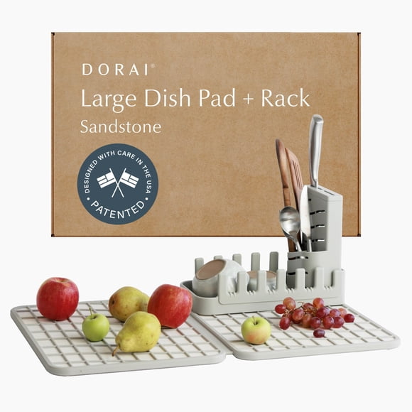 Estante plegable para secar platos y almohadilla de piedra Dorai Home