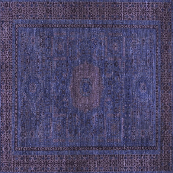 Ahgly Company Machine Washable Indoor Square Abstract Blue Modern Area Rugs, 4' Square