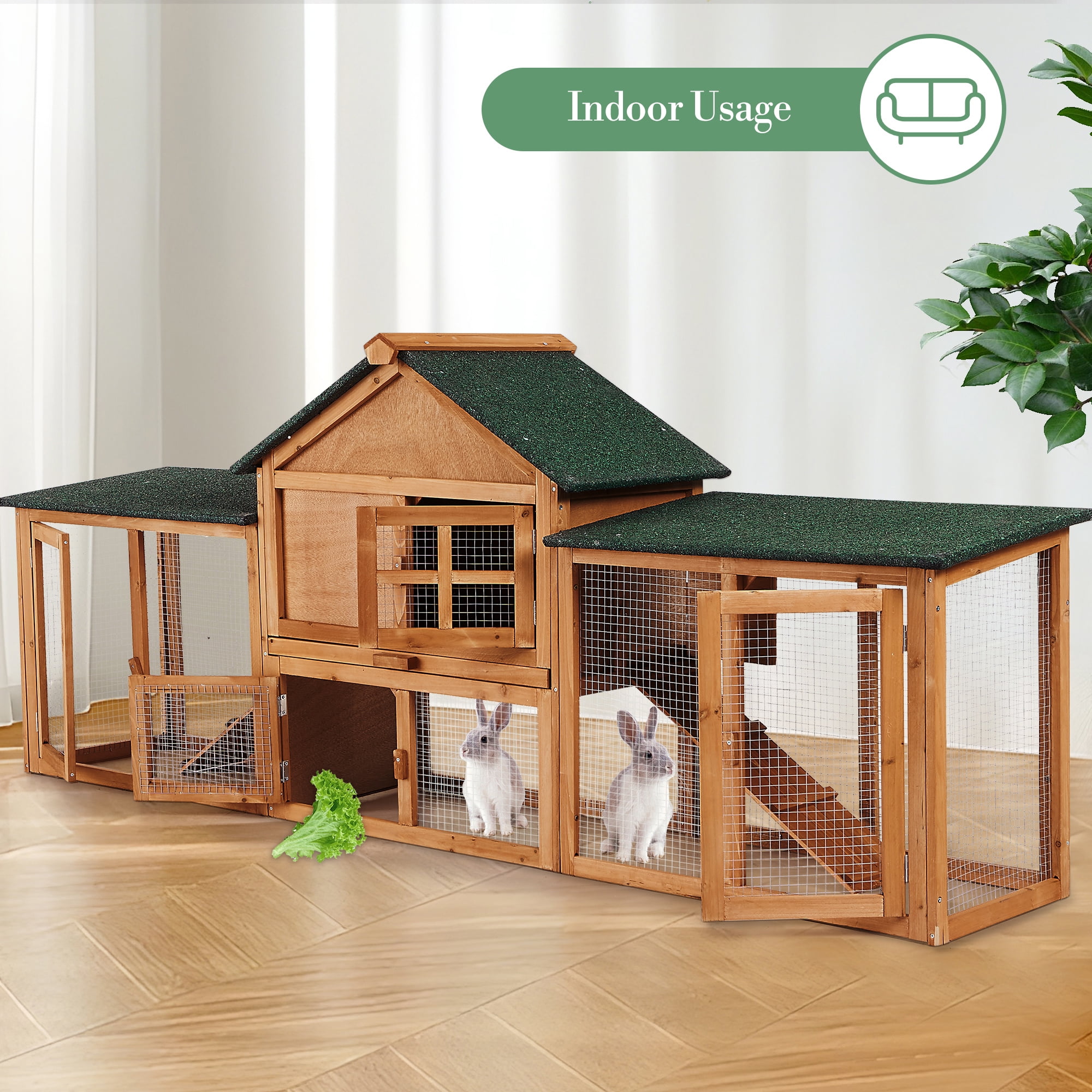 83" Large Outdoor Chicken Coop Rabbit Hutch with Run,Wood Poultry House with Removable Pull-Out Tray & Nesting Box, Weatherproof Small Animal Habitat Cage for Yard & Garden