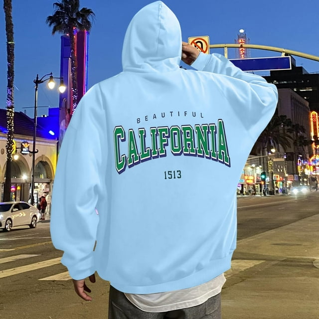 MHFRRA Sudadera con Capucha y Estampado de Letras, Informal, con Bolsillo Frontal, Ropa de Calle Cómoda para Uso Diario Azul