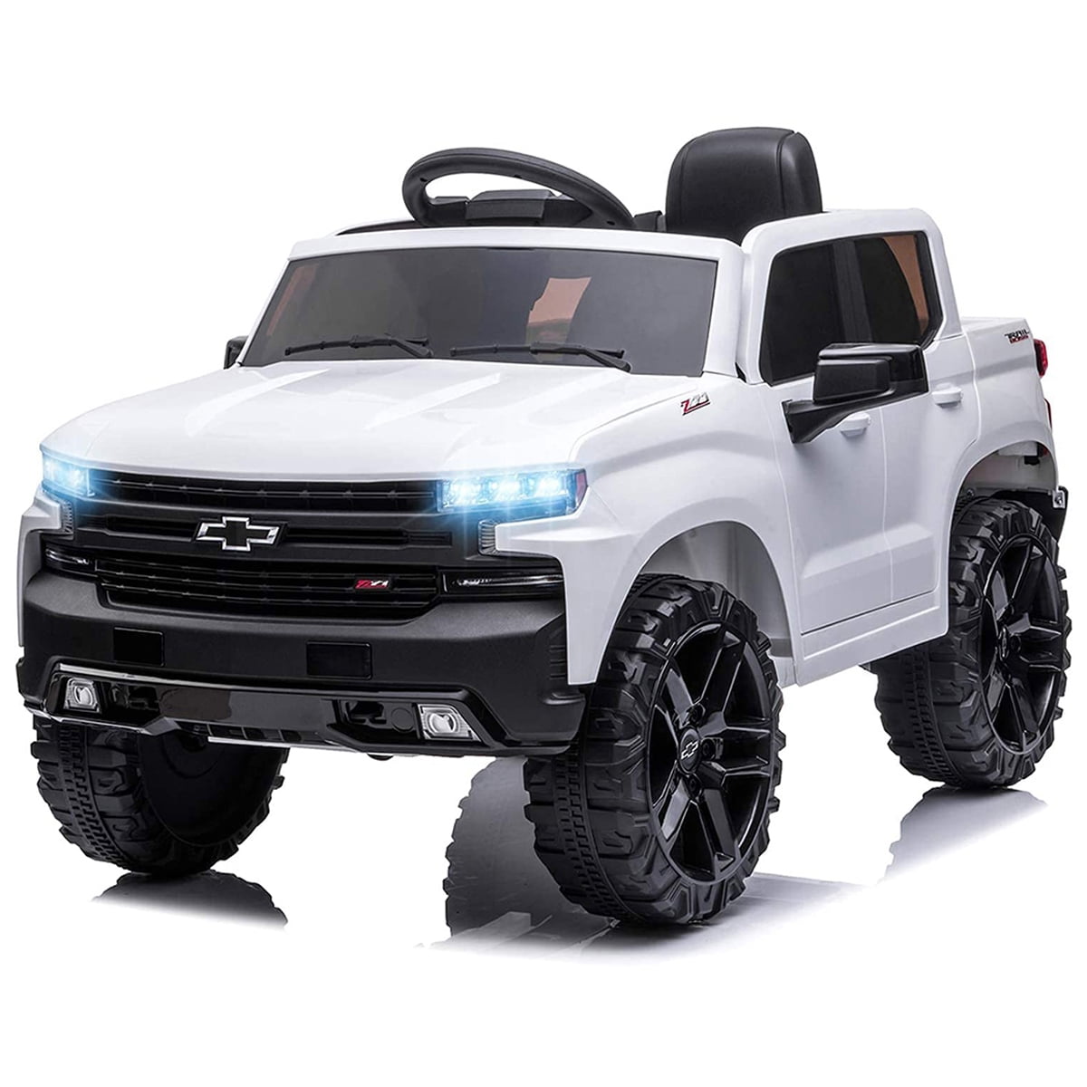 Kimbosmart Chevrolet Silverado 12V Kids Electric Ride on Toy Car with Remote Control, Storage Truck, LED Lights, Music Player, Safety Belt