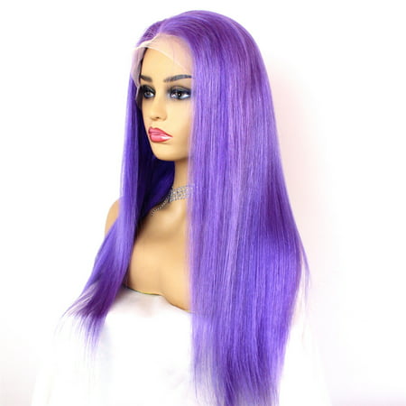 AISOM Purple Color Lace Front Human Hair Wigs Pre-plucked Hairline Peruvian Virgin Hair Frontal Wig,