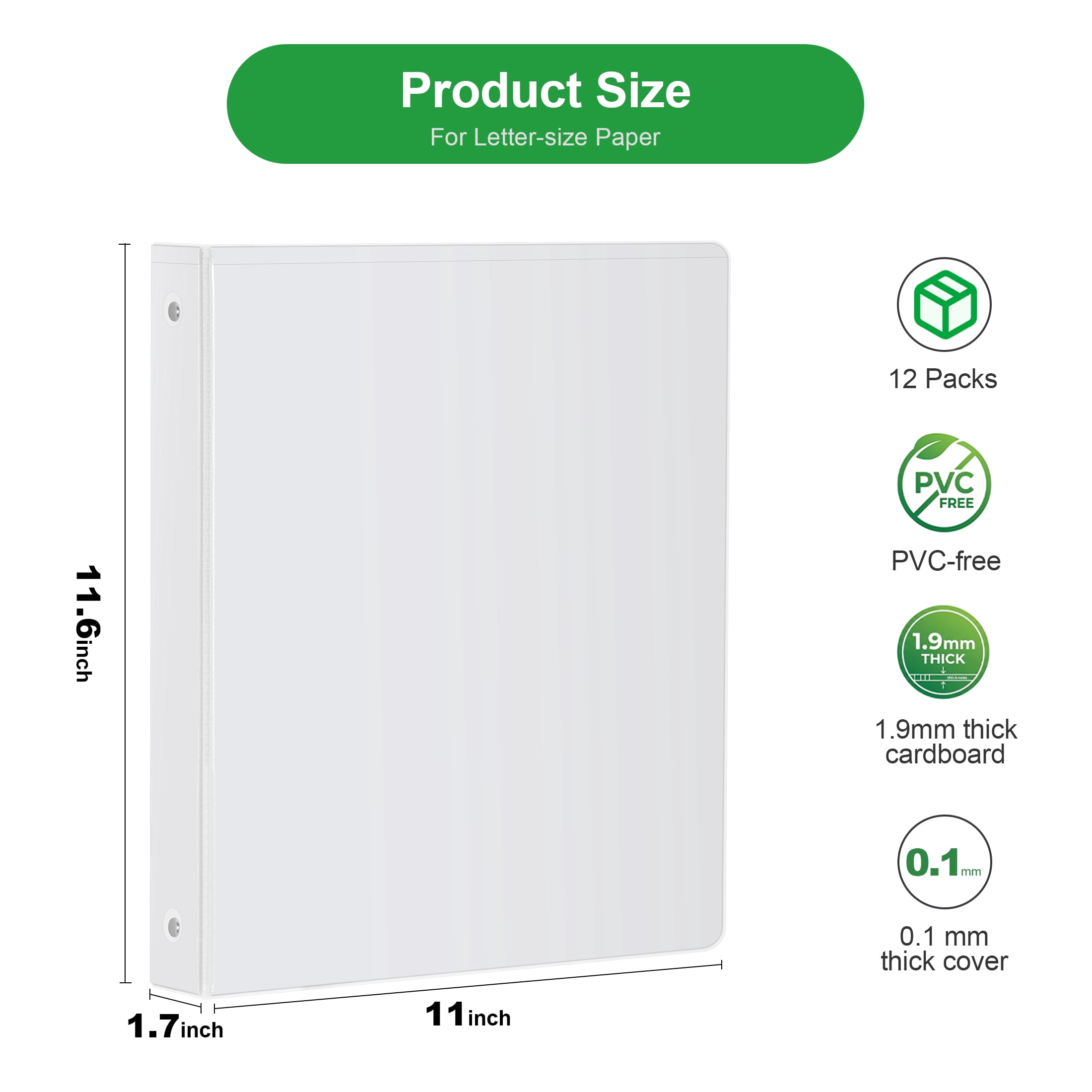 Comix 1 inch 3 Ring Binders, 1" Round Ring, 200 Sheet Capacity,School Supplies, 12 Pack White