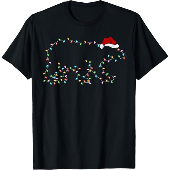 Polar Bear Xmas Lighting Santa Hat Polar Bear Christmas T-Shirt men and women can wear, black, white, gifts