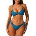 thumbnail image 1 of ZVAVZ Two Piece Swimsuit for Women,Womens Lace Up Backless Bathing Suits Swim Suit Ruched High Cut Tummy Control Bikini Set Monokini Light Blue L, 1 of 3