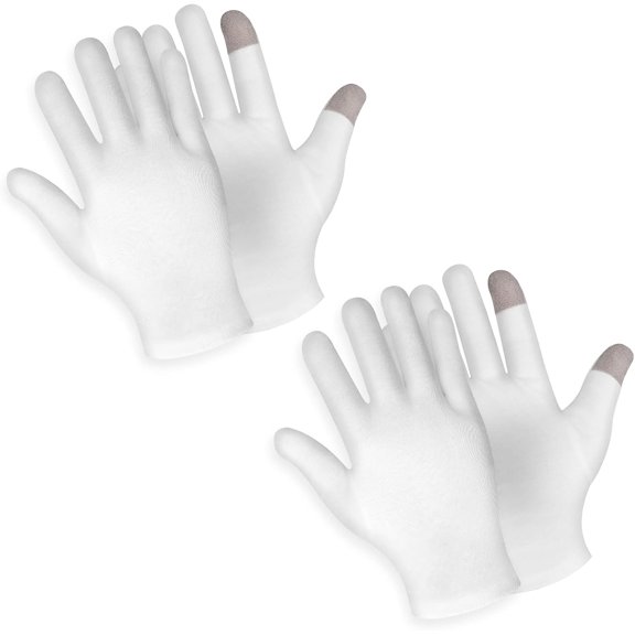 Touch Screen Moisturizing Gloves 2 Pairs White Cotton Overnight Bedtime Hand Spa Gloves for Dry Skin