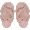 thumbnail image 6 of Women's Open Toe Slippers Fuzzy  House Slippers for Women Cozy Criss Cross Furry Slides Slippers, 6 of 9