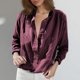 thumbnail image 2 of Nueva camisa informal de manga larga de lino para mujer: jersey retro con botones, poliéster/spandex, corte holgado., 2 of 4