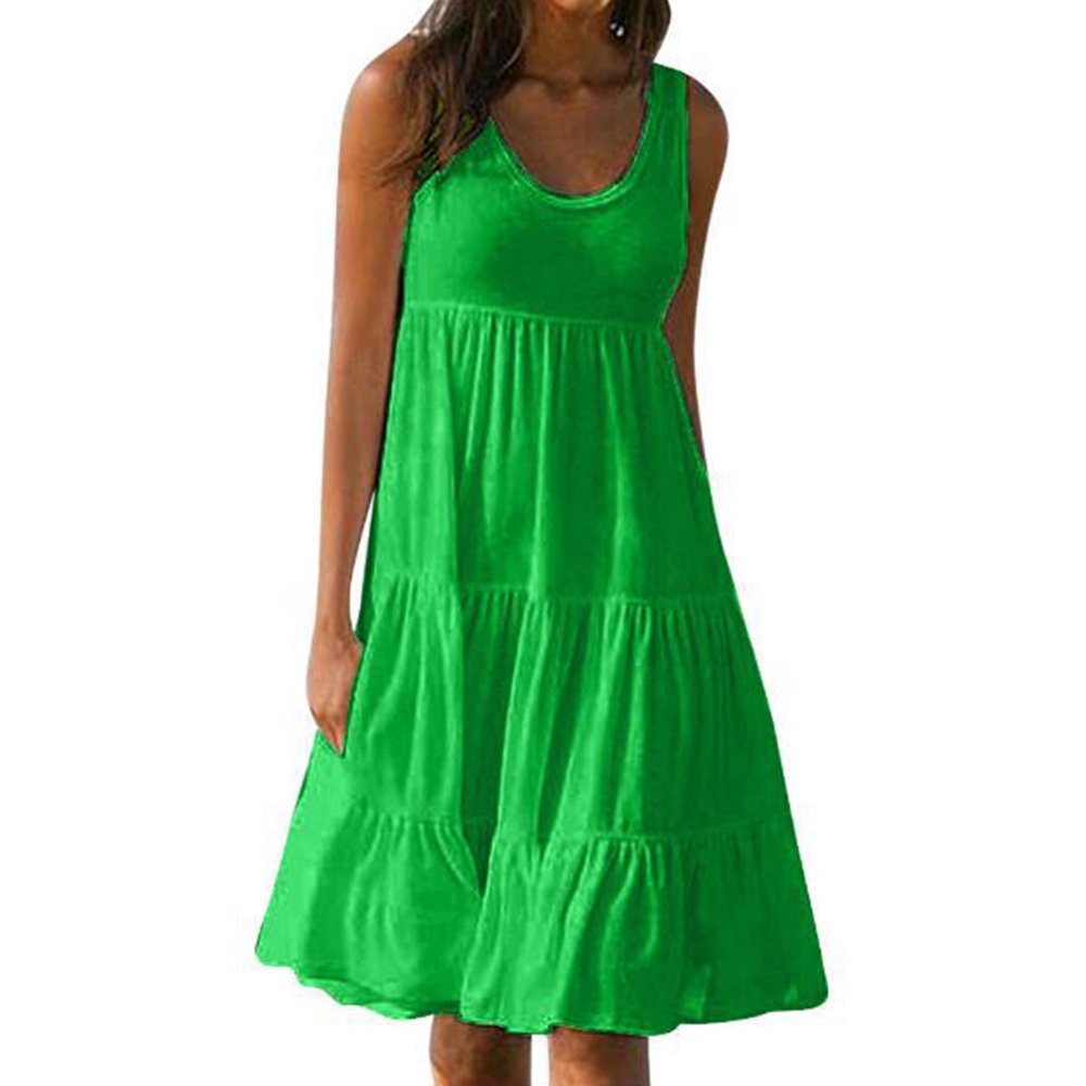 Sexy Dance - Sexy Dance Women Crew neck Plain Smock Dress Ladies Summer