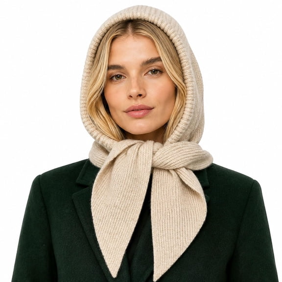 Women's Winter Knit Hooded Scarf Hat, Soft Warm Comfort One-Piece Bonnet Wrap for Cold Weather