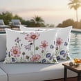 thumbnail image 5 of Pink Purple Flowers Pillow Covers 2 Pack Watercolor Gradient Purple Pink Daisy Floral Butterfly Pillowcase Waterproof Outdoor Throw Pillow Cover for Patio Balcony Rectangular Cushion 20”x12”, 5 of 9