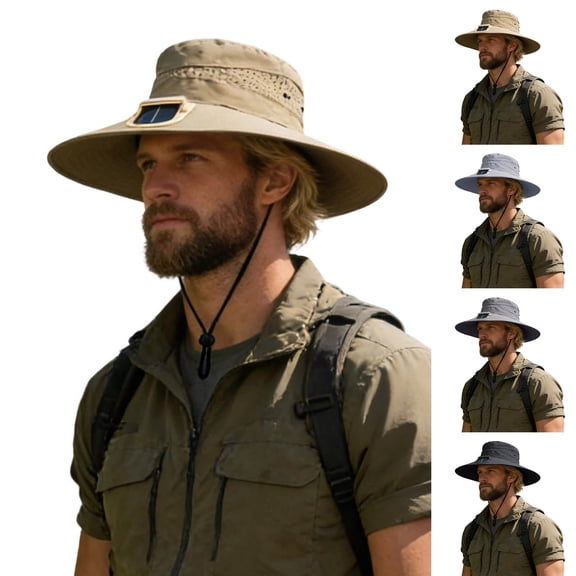 Shadoumai Solar Fan Hat, Wide Brim Sun Cap with 2 Solar Sun Protection Fans, USB and Solar Powered Fan Hat