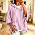 thumbnail image 4 of Inverlee Waffle Knit Short Sleeve Hoodies for Women Oversized Drop Shoulder Pullovers Pockets Solid Loose Casual Hooded Tops Pink S-XXL, 4 of 7