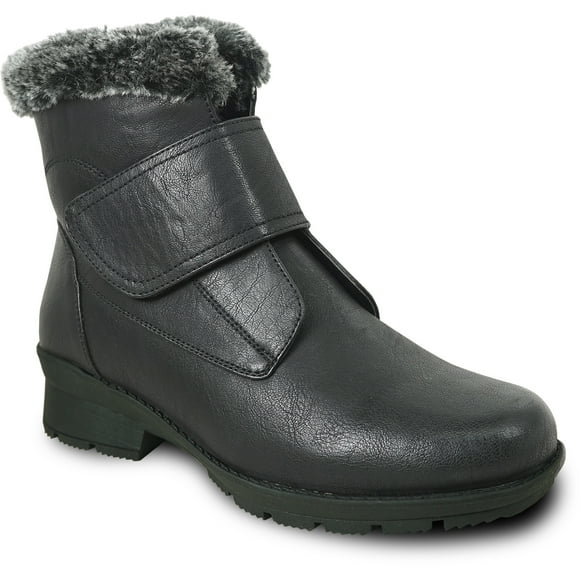 kozi Canada Ice Brake Women Waterproof Winter Snow Bootie NEIVA-2 Fur Lined Hook-and-Loop Black