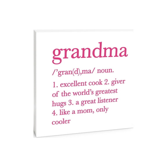 Grandma Excellent Cook Pink White Script 10 x 10 Wood Tabletop Sign Plaque