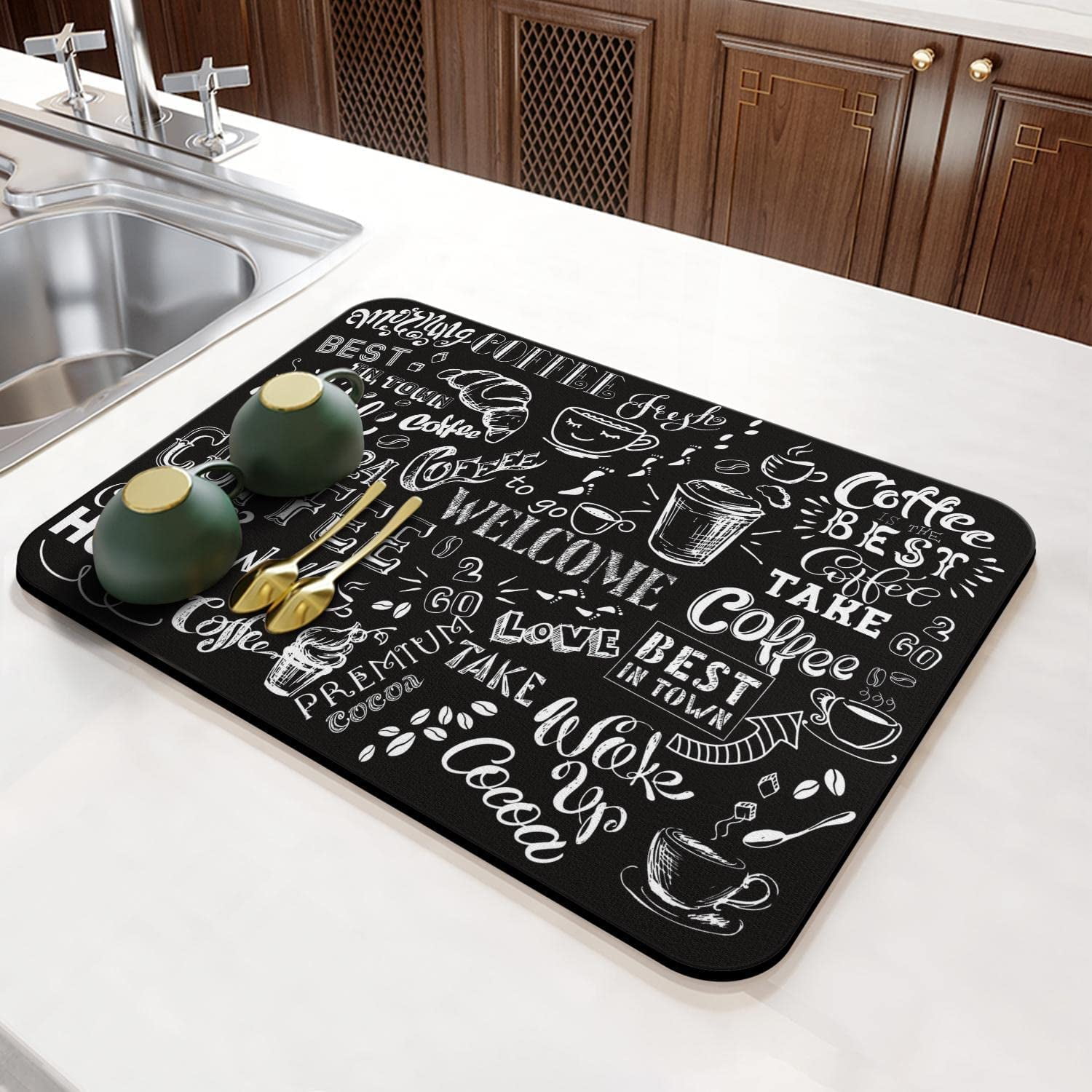 Coffee Bar Mat: Coffee Maker Mat for Countertops, Hide Stain Coffee Ma –  POYANG