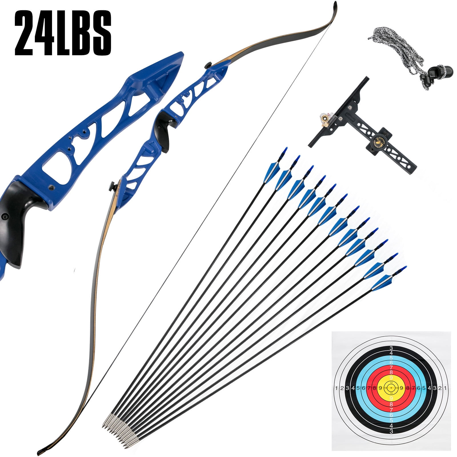 60inch 30lbs Recurve Bow Takendown Archery+Fiberglass Arrow+Arm Guard+Bow Stand 