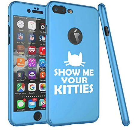 Kitty Screen - 360° Full Body Thin Slim Hard Case Cover + Tempered Glass Screen Protector F0R Apple iPhone Show Me Your Kitties Funny Cat (Light-Blue, F0R Apple iPhone 6 / 6s)