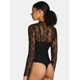 thumbnail image 3 of Madden NYC Women's and Women's Plus Lace Bodysuit with Long Sleeves, Sizes XS-4X, 3 of 6