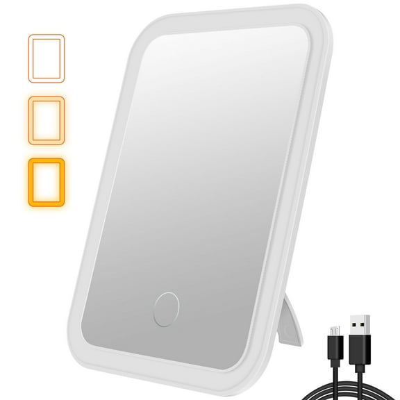 LED Makeup Mirror with Touch Screen Kickstand 3 Colors Dimmable Cosmetic Travel Mirror with Light Portable Vanity Mirror Rechargeable USB Makeup Mirror LED Cosmetic Mirror for Travel Desk Girls
