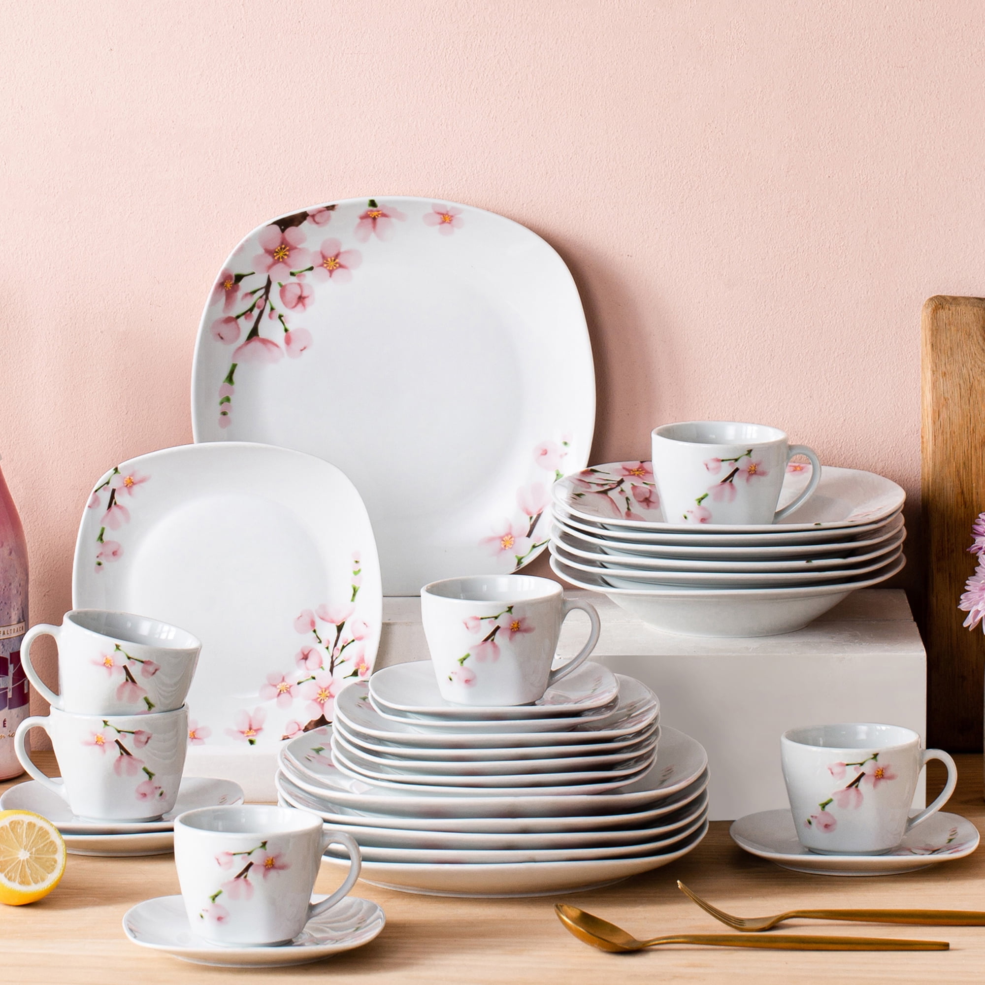 Details about   VEWEET 30-Piece Porcelain Dinnerware Set White Dinner Plates Mugs Service for 6 