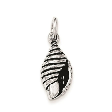 - 925 Sterling Silver Antiqued Spiral Shell Polished 3-D Textured Charm Pendant