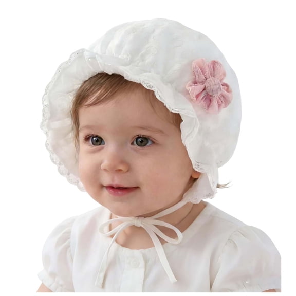 Wxirdiow Baby Bonnet Cap Baby Girl Cotton Muslin Bonnet Newborn Infant Soft Warm Cap Adjustable Sun Protection Hat White Size,1-12 Months