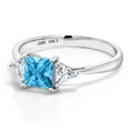 thumbnail image 3 of Gem Stone King 10K White Gold Swiss Blue Topaz and White Moissanite 3 Stone Engagement Ring for Women (1.12 Cttw, November Birthstone, Princess 5MM, Trillion 3.5MM, Size 9.5), 3 of 5
