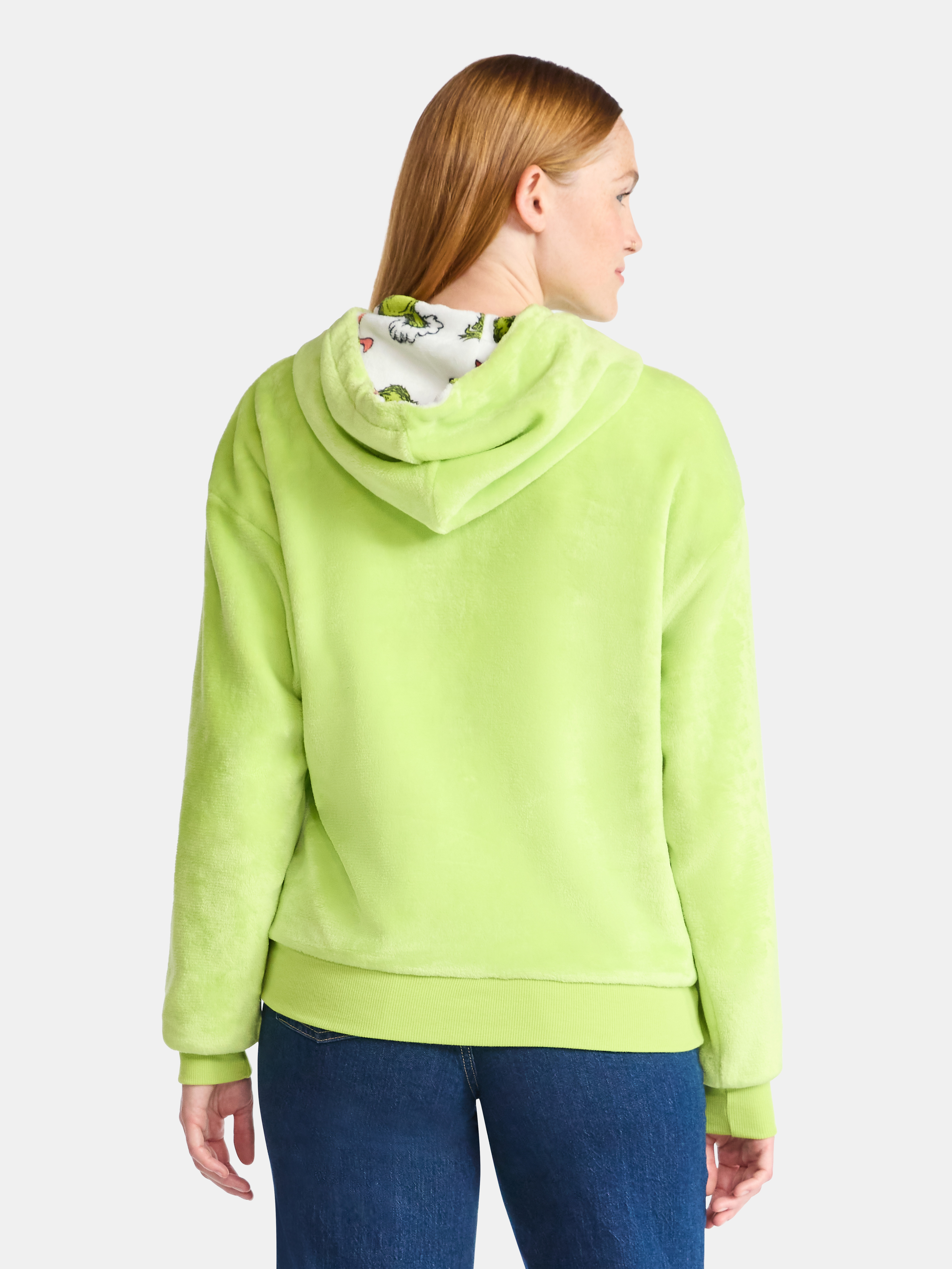 Dr. Seuss The Grinch Women's Reversible Graphic Fleece Hoodie with Long Sleeves, Sizes XXS-XXL
